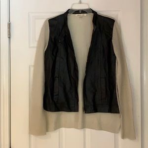 Faux Leather/ Sweater Full Zip Top